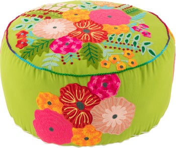 Pufa okrągła w kolorowe kwiatki zielona 50x10 cm – obraz-1