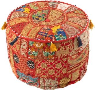 Pufa okrągła z frędzlami i pikowaniem czerwona 40x30 cm – obraz-1