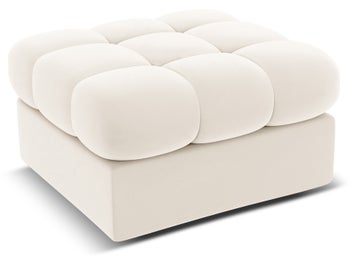 Pufa pikowana tkanina welurowa jasnobeżowa 60x60 cm – obraz-1