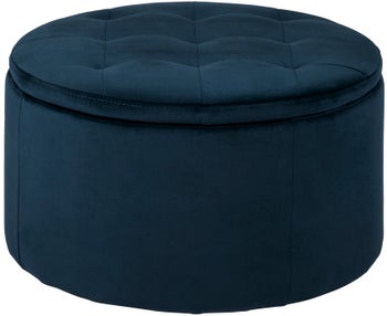 Pufa ze schowkiem okrągła welurowa niebieska – obraz-1