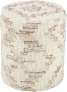 Pufa wełniana okrągła z wzorem beżowa 40x50 cm – obraz-1