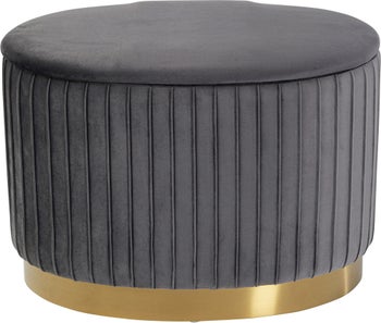 Pufa welurowa ze schowkiem szara podstawa złota 60x43 cm – grafika-1.