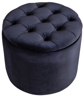 Pufa ze schowkiem pikowana aksamit ciemnoniebieska Ø50x41 cm – obraz-1