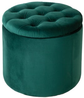 Pufa aksamitna w kolorze szmaragdowym z funkcją schowka do nowoczesnych wnętrz – grafika-1.