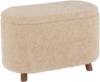 Pufa ze schowkiem z miękką tapicerką beżowa 80x48 cm – obraz-1