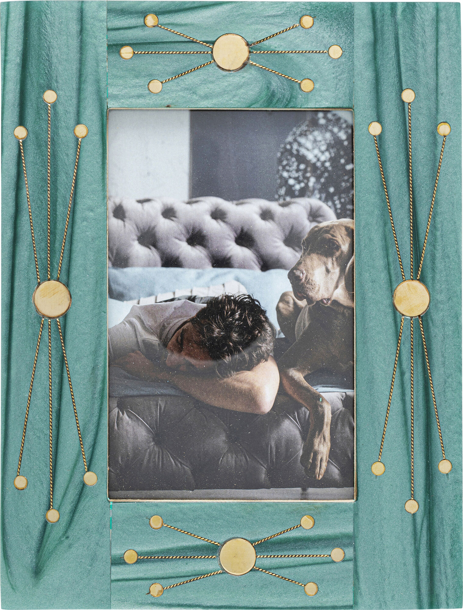 Ramka na zdjęcia MDF zielono-złota 17x22 cm – obraz-1