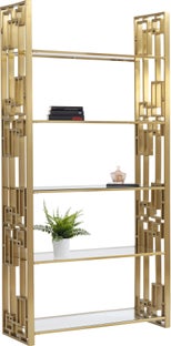 Regał stojący metalowy złoty szklane półki 100x200 cm – obraz-1