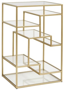 Regał stojący metalowy szklane półki złoty niski 71x46 cm – obraz-1