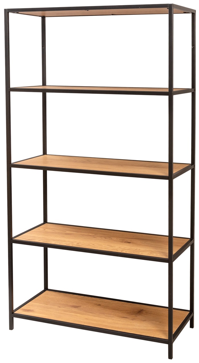 Regał do salonu półki płyta mdf dziki dąb naturalny - rama metalowa czarna 77x150 cm – obraz-1