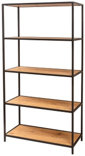 Regał do salonu półki płyta mdf dziki dąb naturalny - rama metalowa czarna 77x150 cm – obraz-1