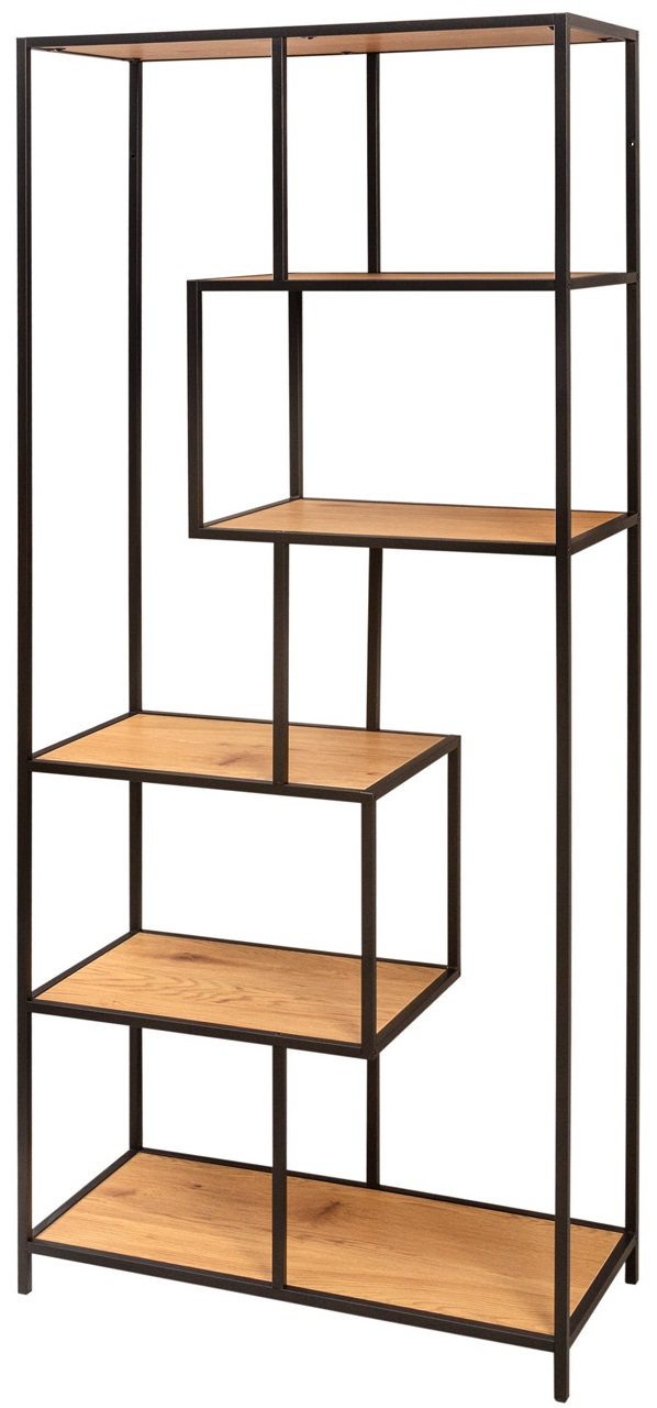 Regał do salonu z naturalnego dzikiego dębu z czarną metalową ramą i stylowym designem – grafika-1.