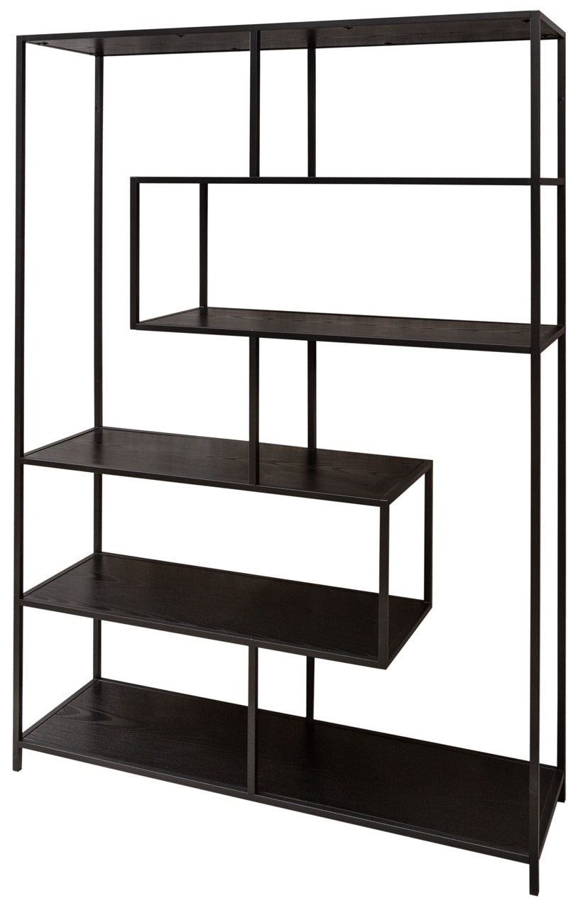 Regał do salonu czarny mdf jesion z metalową ramą – grafika-1.