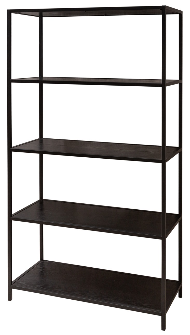 Regał do salonu półki płyta mdf jesion czarny - rama metalowa czarna 77x150 cm – obraz-1