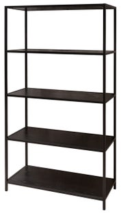 Regał do salonu półki płyta mdf jesion czarny - rama metalowa czarna 77x150 cm – obraz-1