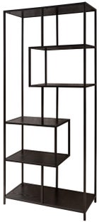 Regał do salonu z metalową ramą czarny półki z płyty mdf jesion – grafika-1.