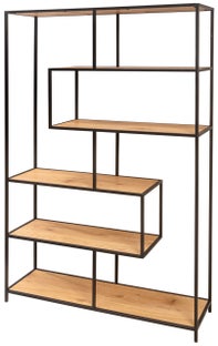 Regał do salonu z naturalnego dzikiego dębu i czarną metalową ramą – grafika-1.