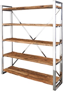 Regał z chromowanym wykończeniem i szczotkowanym drewnem 183x141 cm – grafika-1.