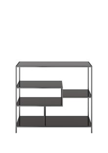Regał stojący metalowy czarny półki dymione szklane asymetryczny 100x115 cm – obraz-1