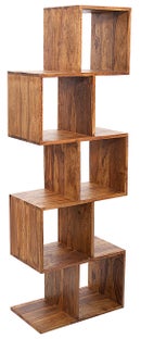 Asymetryczny regał stojący drewniany brązowy z nowoczesnym stylem – grafika-1.