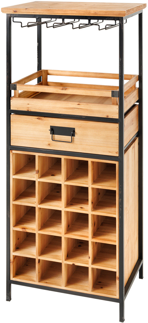 Elegancki drewniany regał na wino z metalową konstrukcją w stylu industrialnym – grafika-1.