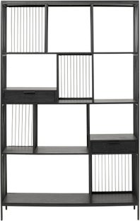 Regał stojący czarny z 2 szufladami fornir dębowy i stal 125x200 cm – obraz-1