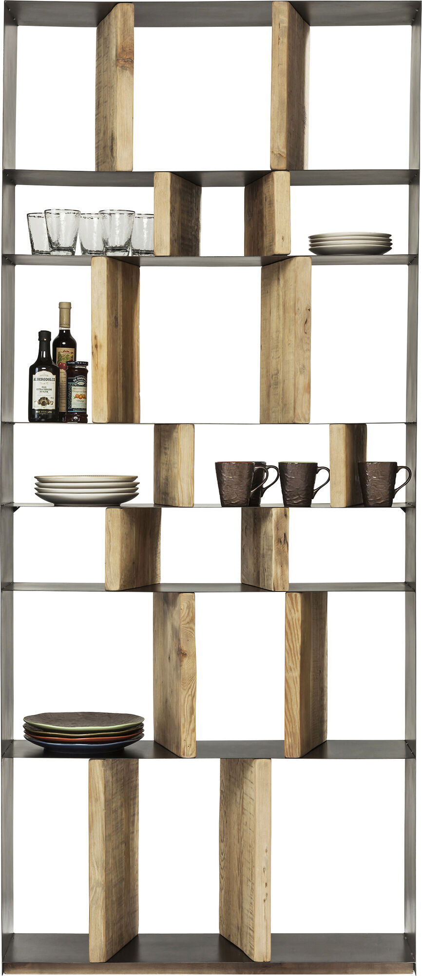 Hylla Storm - Öppen Bokhylla i Trä/ Svart Stål, 234x100cm – bild-1.