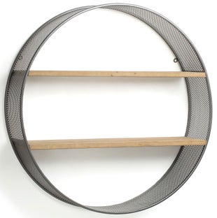 Półka wisząca okrągła czarna metalowa rama naturalne półki drewno jodła Øx80 cm – obraz-1