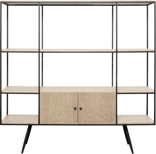 Regał ze schowkiem półki naturalne fornir dębowy rama czarna stalowa 180x183 cm – obraz-1