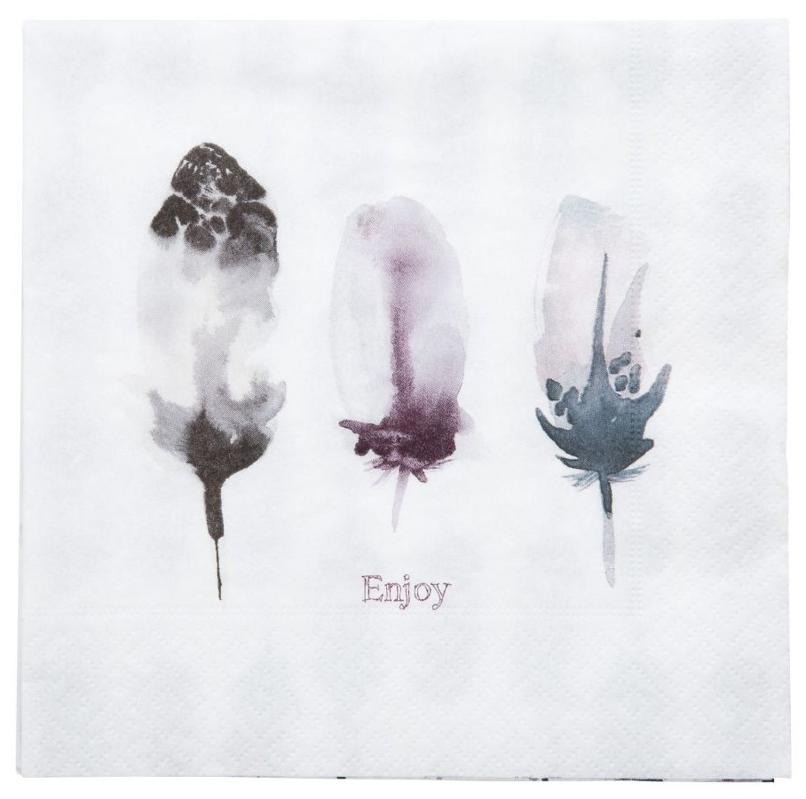 Serwetki papierowe 20-set białe z rysunkiem piór 33x33 cm – obraz-1