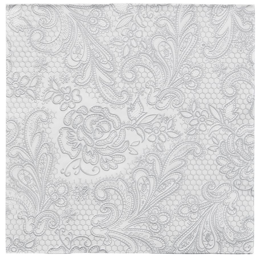 Serwetki papierowe 15-set srebrne w kwiecisty wzór 33x33 cm – obraz-1