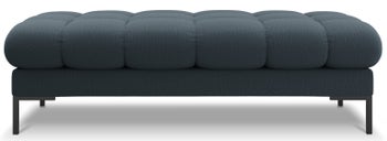 Siedzisko w formie ławki pikowane tkanina strukturalna niebieskie nogi czarne 133x62 cm – obraz-1