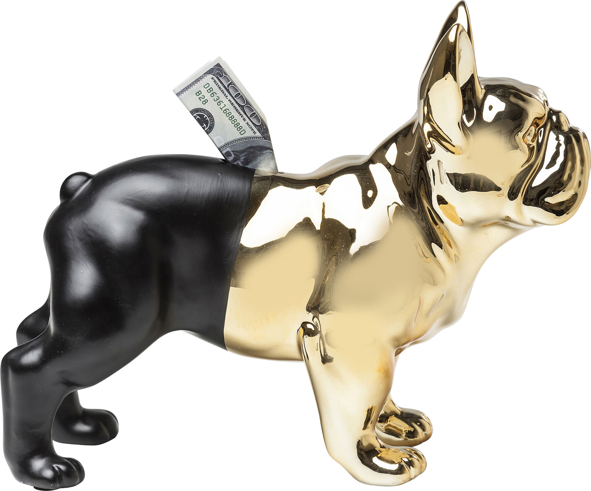 Bulldog sparegris, guld/sort
 – billede-1.