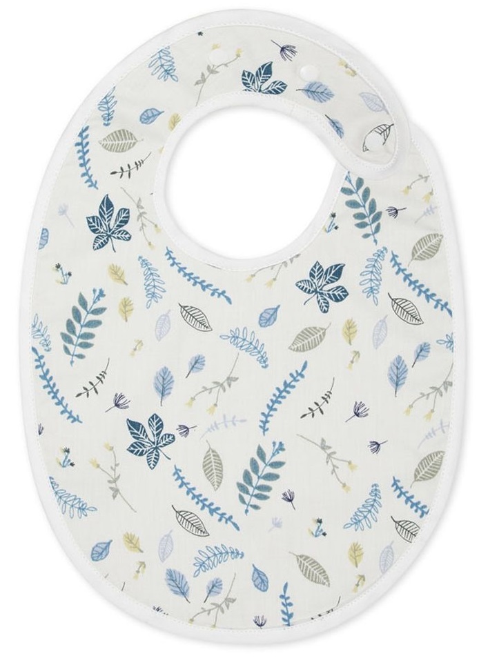 Śliniak biały w niebieskie liście 22x19 cm – obraz-1