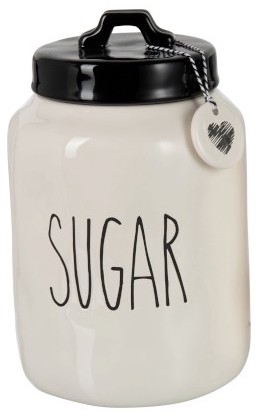 Słoik ceramiczny na cukier biały czarna pokrywka Ø15x23 cm – obraz-1