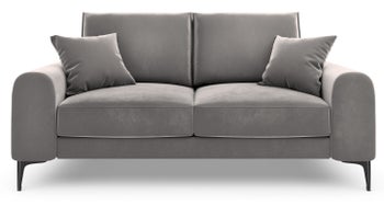 Sofa 2-os. welurowa na czarnych nogach jasnoszara 172x102 cm – obraz-1