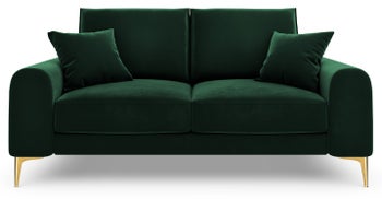 Sofa 2-os. welurowa na złotych nogach butelkowa zieleń 172x102 cm – obraz-1