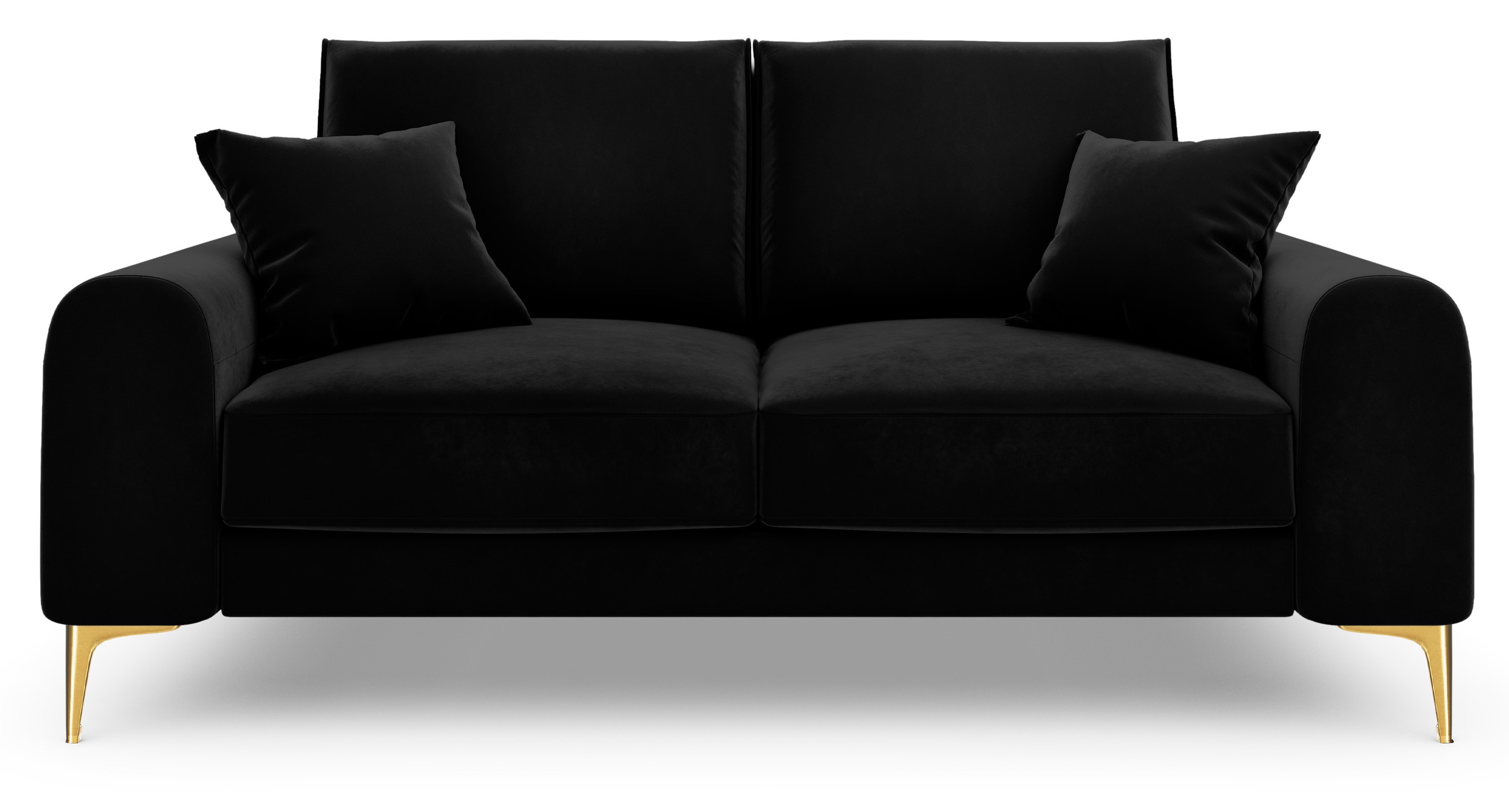 Sofa 2-os. welurowa na złotych nogach czarna 172x102 cm – obraz-1