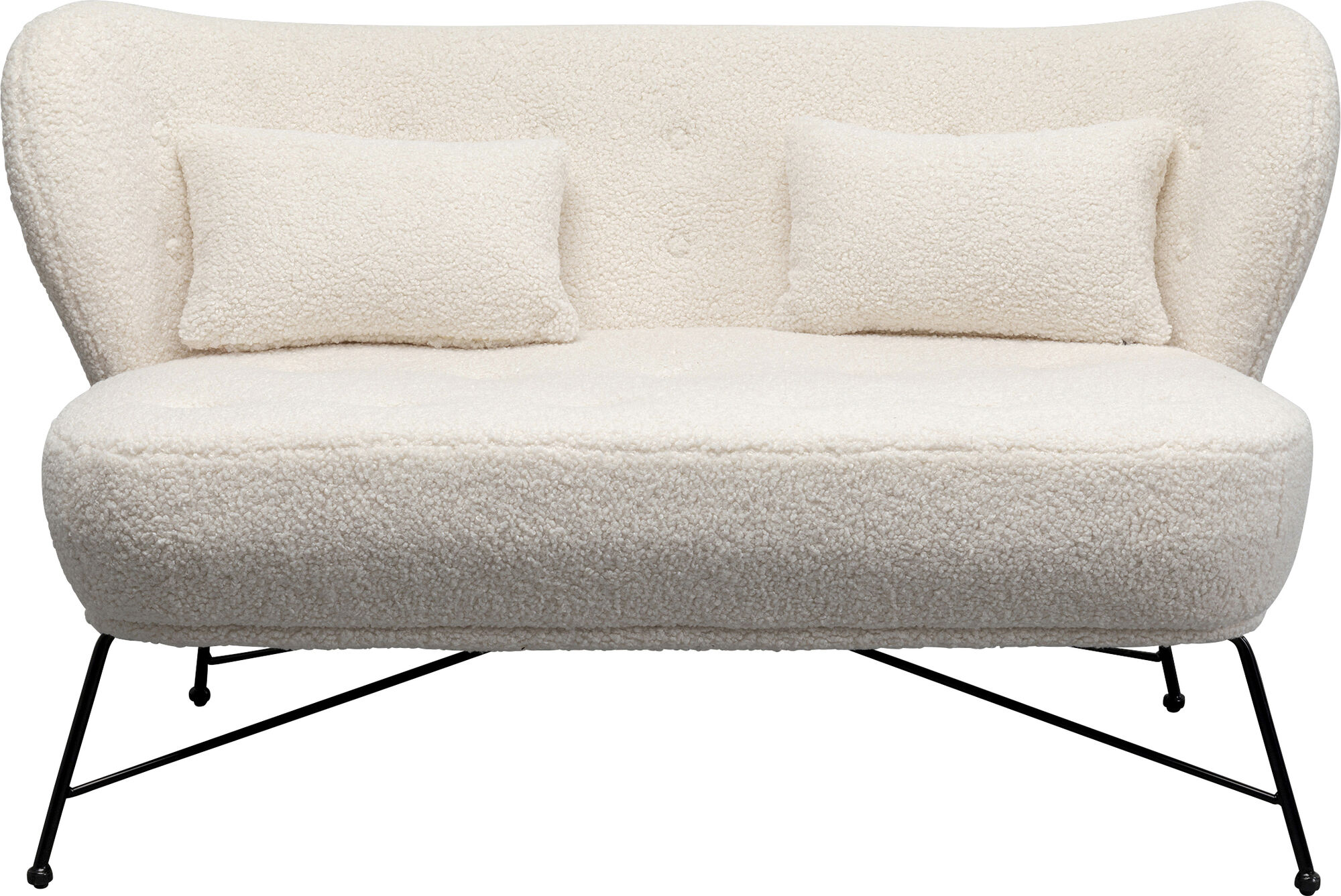 Sofa 2-osobowa biała boucle nogi czarne stalowe 139 cm – grafika-1.
