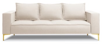 Sofa 3 osobowa jasnobeżowa nogi złote 216x98 cm – obraz-1