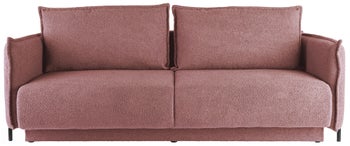 Sofa 3-os. rozkładana z pojemnikiem tkanina boucle now or never różowa 226 cm – obraz-1