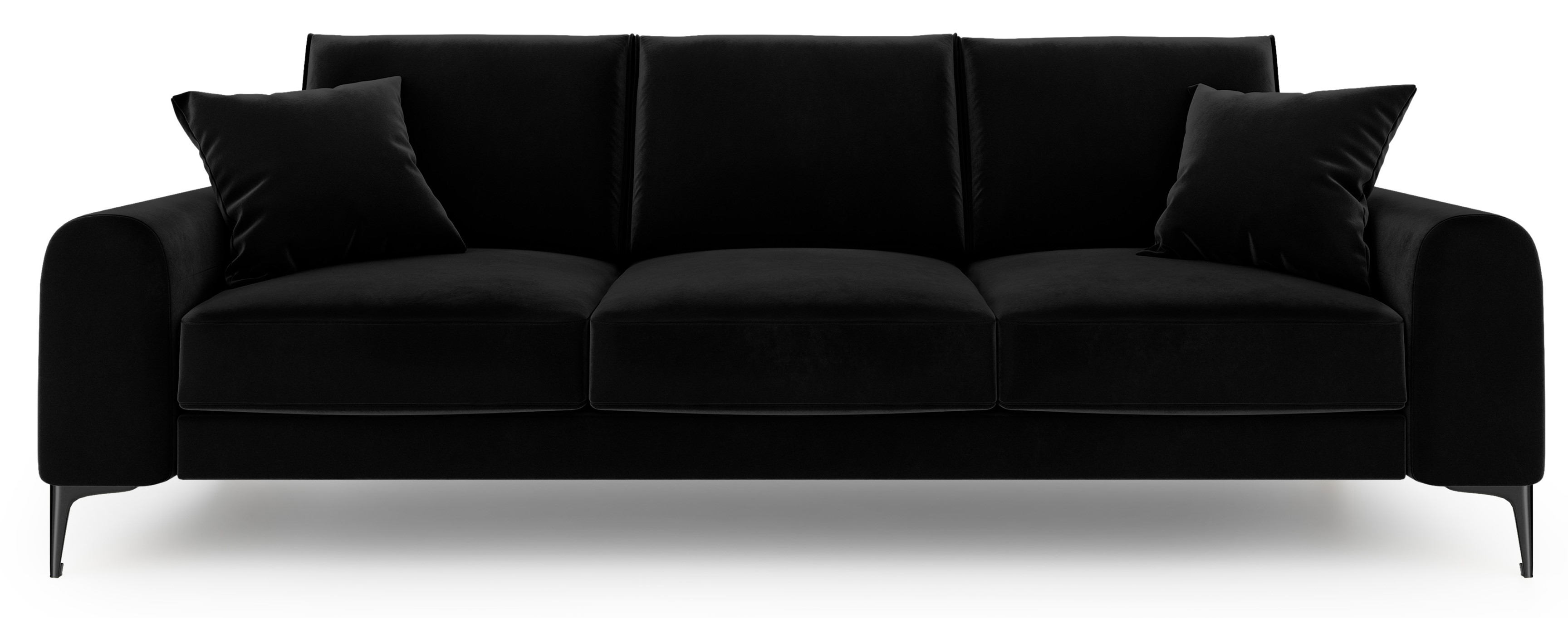 Sofa 3-os. welurowa na czarnych nogach czarna 222x102 cm – obraz-1