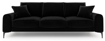 Sofa 3-os. welurowa na czarnych nogach czarna 222x102 cm – obraz-1