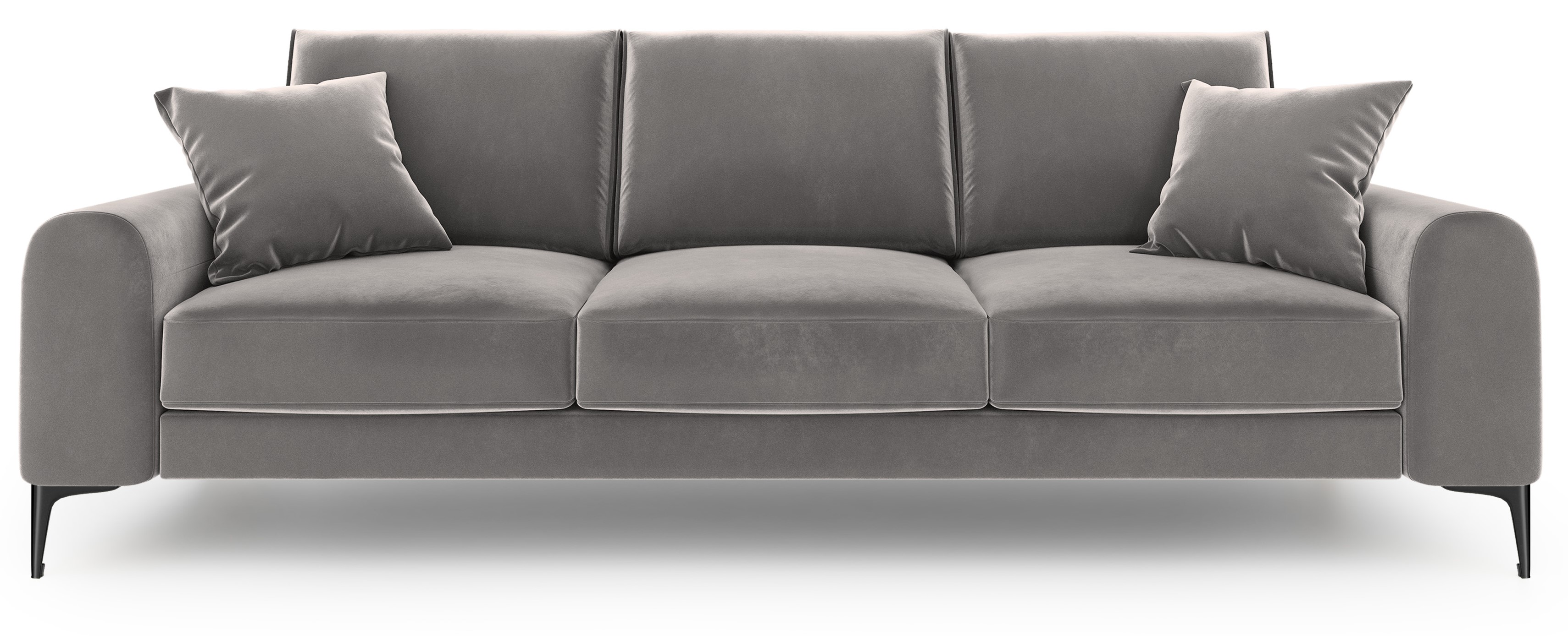 Sofa 3os. welurowa na czarnych nogach jasnoszara 222x102 cm MIC_3S_51