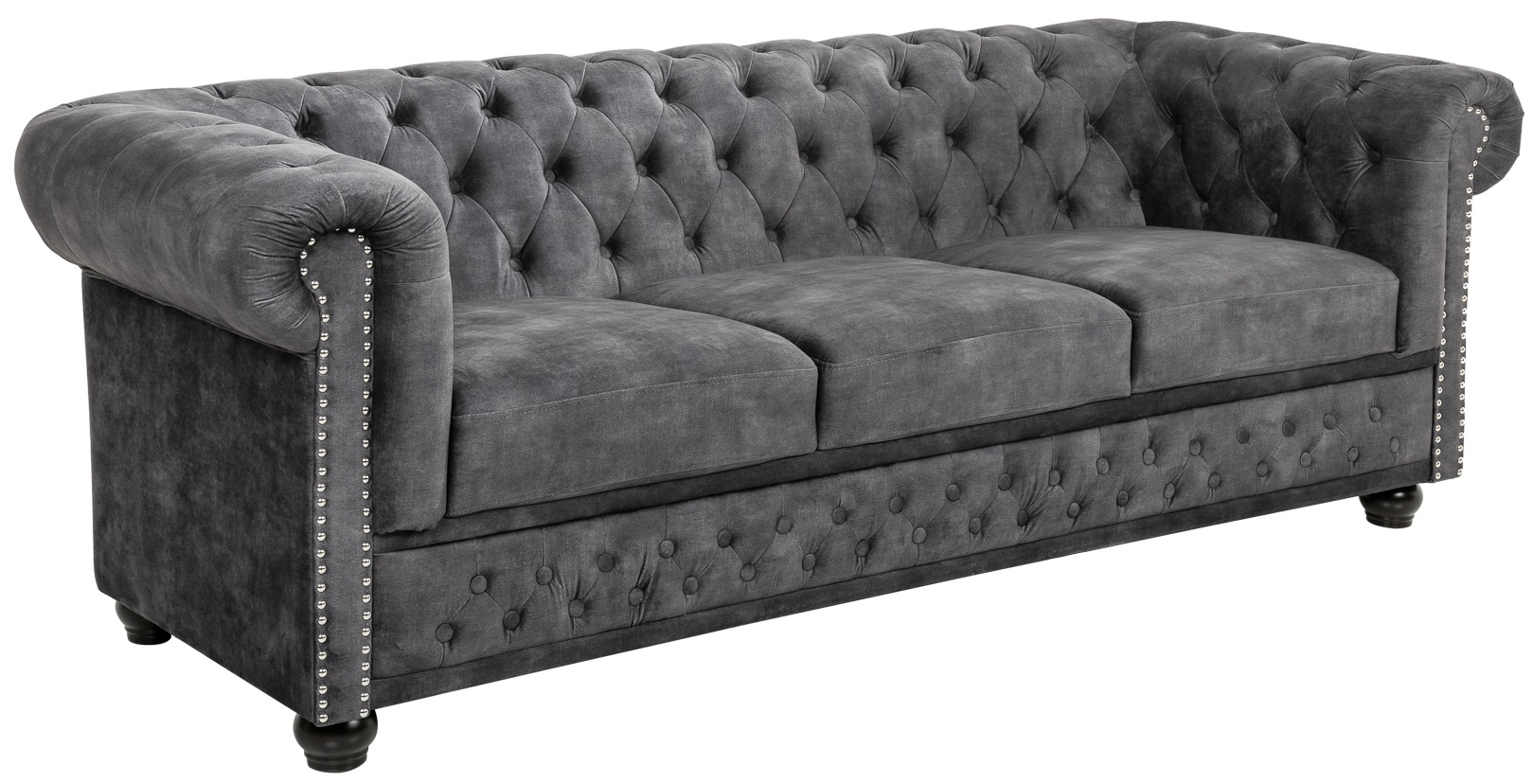 Sofa aksamitna szara 3-osobowa do salonu styl nowoczesny – grafika-1.