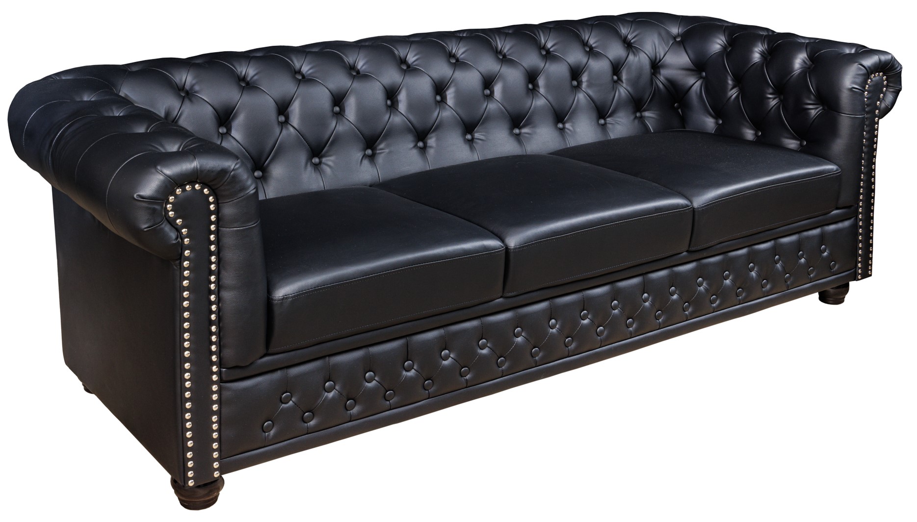 Czarna sofa 3-osobowa z pikowaniem z drewna sosnowego – grafika-1.