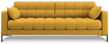 Sofa 3 osobowa pikowana żółta nogi czarne 177x92 cm – obraz-1