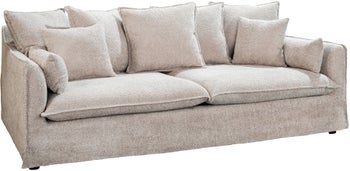 Sofa 3-osobowa szampańska z poduszkami tkanina Boucle 200x88 cm – grafika-1.