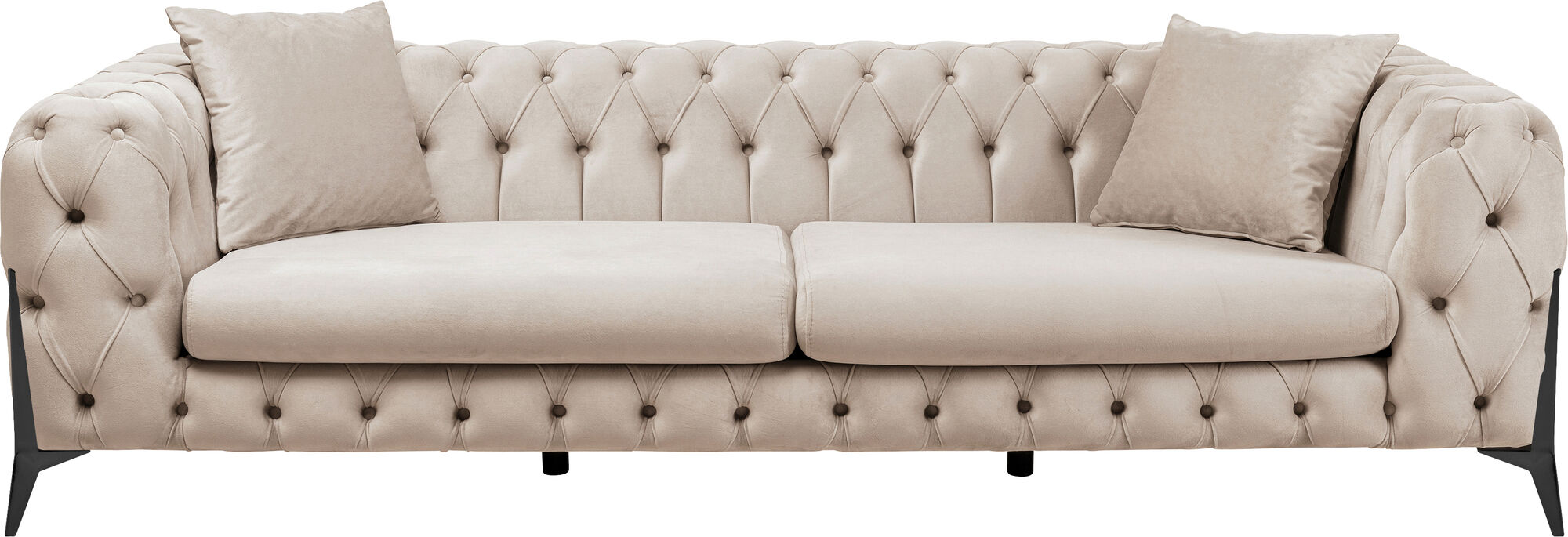 Sofa 3-osobowa welurowa pikowana beżowa glamour 240 cm nogi czarne – grafika-1.