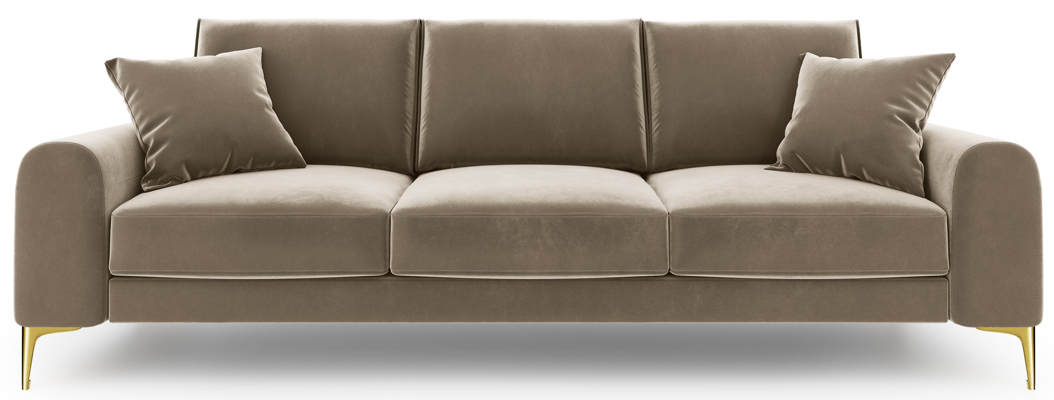 Sofa 4-os. welurowa na złotych nogach cappuccino 237x102 cm – obraz-1