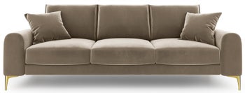Sofa 4-os. welurowa na złotych nogach cappuccino 237x102 cm – obraz-1